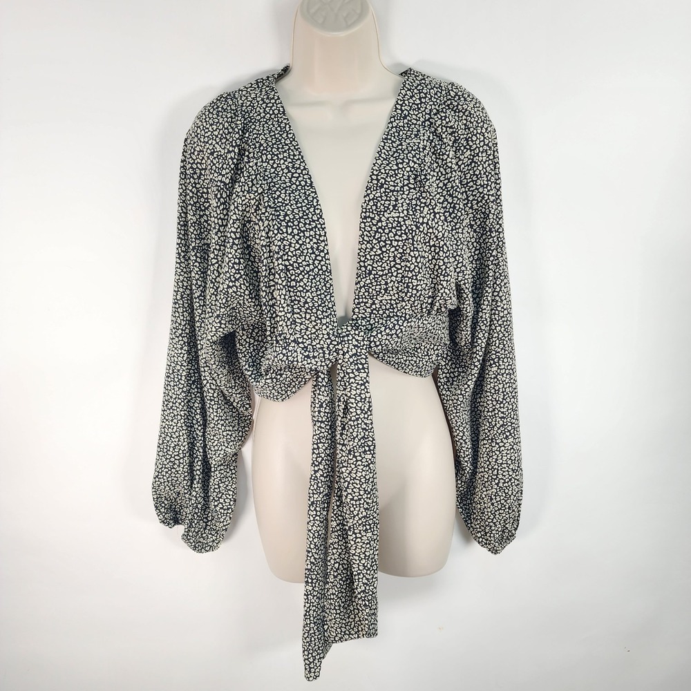 Princess Polly New Mood Top Women's 6 Cheetah Print Crop Ditsy Tie Front Blouse